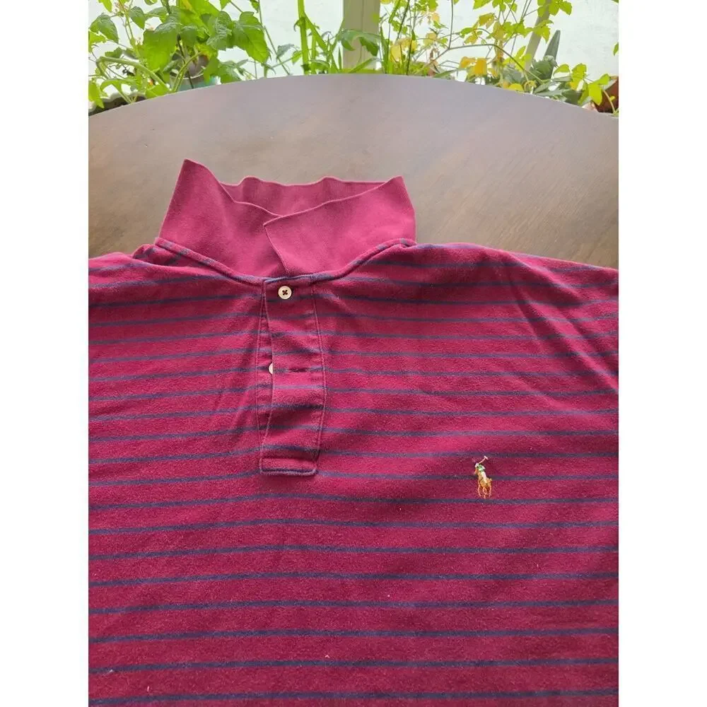 Polo Ralph Lauren 4XB‎ Big Grand Burgundy & Blue Striped Short Sleeve Polo Shirt